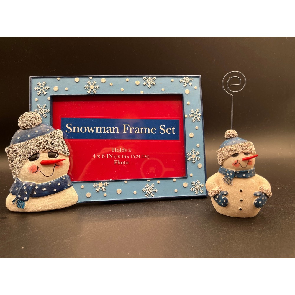 Snowman Winter Frame Set in Original Box 4" x 6" Frame & Photo Clip NIB